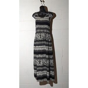 Notations Paisley Maxi Dress Black White Sleeveless Smocked Summer Medium